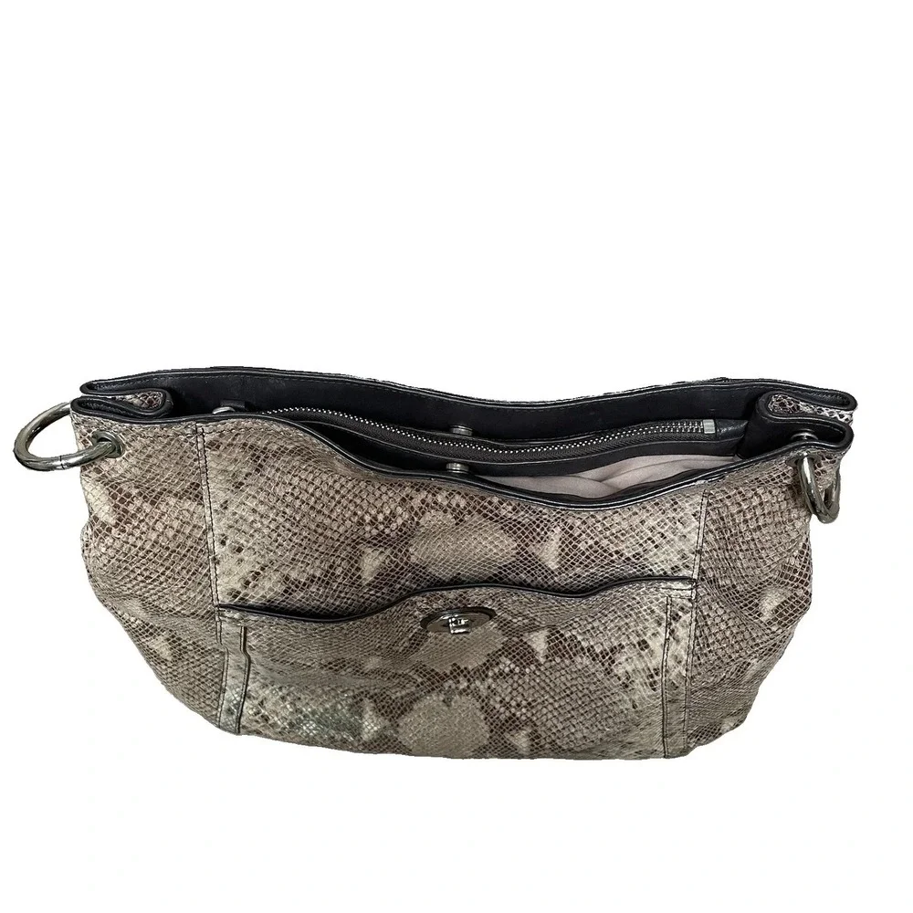 Coach Park Python Snake Print Leather Shoulder Hobo Bag Y2K Style Tan Shiny